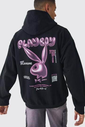 Oversized Playboy Varsity License Print Hoodie black