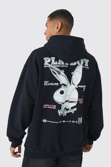 Oversized Playboy Varsity License Print Hoodie black