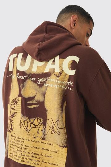 Chocolate Brown Oversized Tupac Wash License Print Hoodie