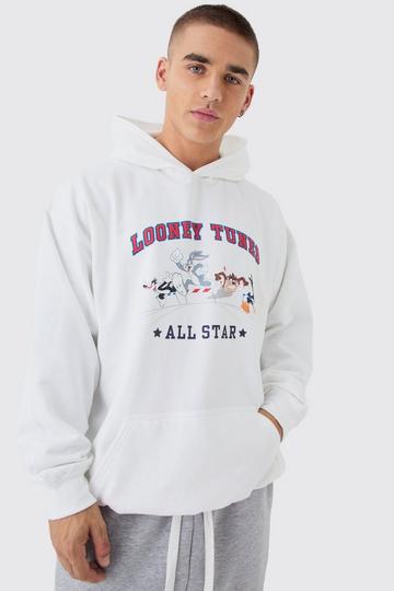 Oversized Looney Tunes License Multi Print Hoodie white