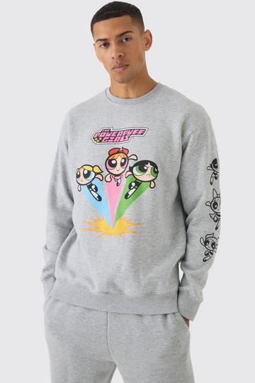 Grey Oversized Powerpuff Girls License Print Sweatshirt