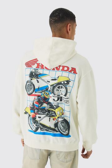 Ecru White Oversized Honda JT Racing License Print Hoodie