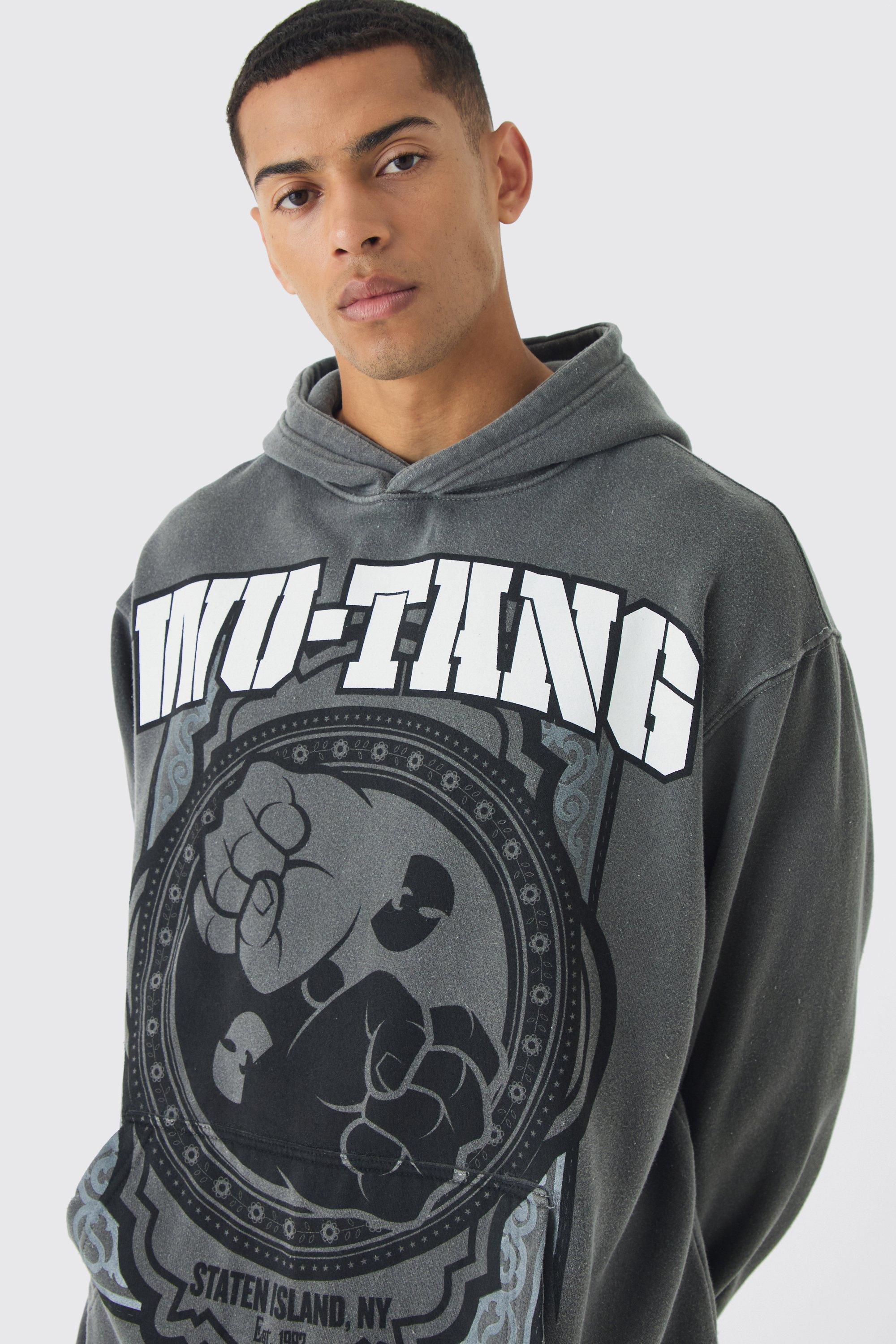 Felpa oversize ufficiale con stampa Wu Tang in lavaggio e cappuccio