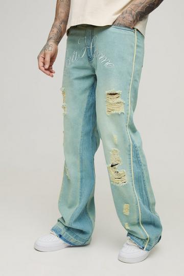 Tall Crotch Embroidered Distressed Gusset Flared Jeans antique wash