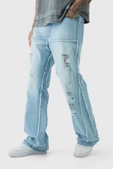 Tall Raw Edge Rip & Repair Carpenter Panel Relaxed Fit Flared Jeans ice blue