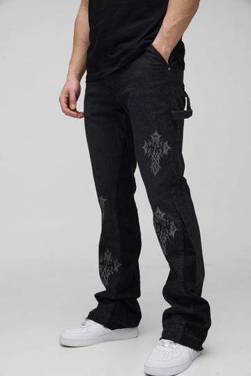 Black Tall Gothic Cross Gusset Flared Jeans