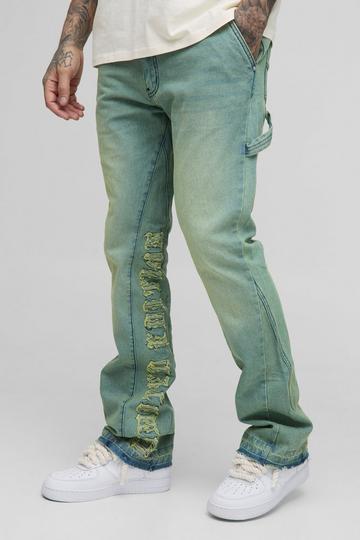 Green Tall Tinted Applique Inner Gusset Slim Flared Jeans