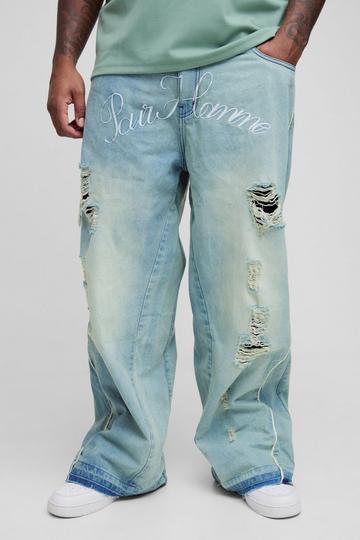 Plus Crotch Embroidered Distressed Gusset Flared Jeans antique wash