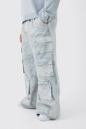 Plus Dikke Gebleekte Extreem Baggy Cargo Broek Met Elastische Taille grey