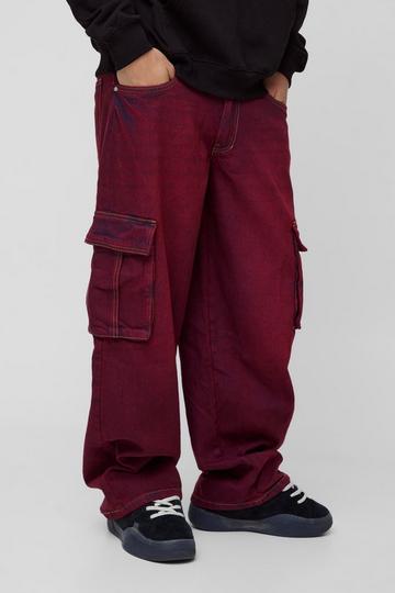 Red Baggy Rigid Red Tinted Cargo Jeans