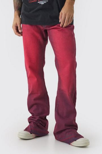 Red Slim Rigid Flared Stacked Red Tinted Jeans