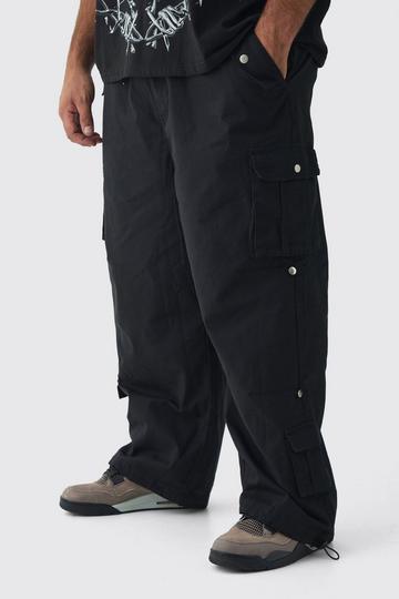 Plus Ripstop Elasticated Waist Parachute Cargo Trousers black