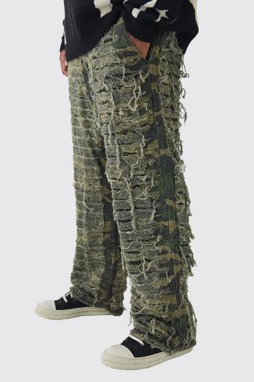 Khaki Plus Relaxed Heavily Distressed Camo Trouser