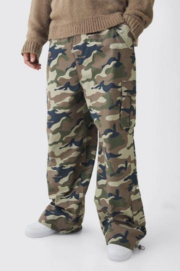 Tall Ripstop Elasticated Waist Parachute Camo Cargo Trousers khaki