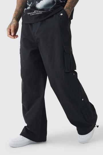 Tall Ripstop Elasticated Waist Parachute Cargo Trousers black