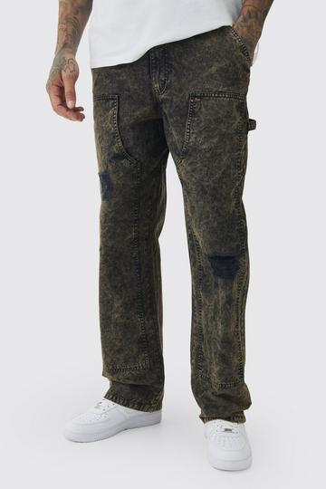 Black Tall Acid Wash Carpenter Trousers With Knee Rips