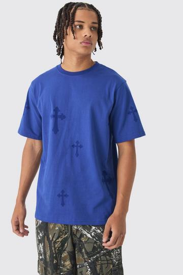 Regular Fit Cross Printed T-Shirt cobalt