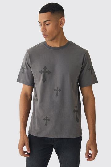 Regular Fit Cross Printed T-Shirt charcoal