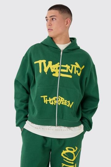 Oversized Boxy Spray Graffiti Print Hoodie forest