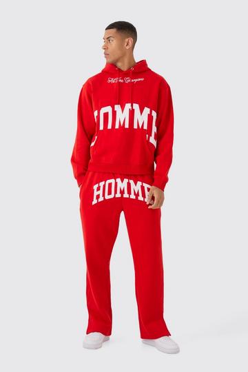 Red Oversized Boxy Split Hem Homme Tracksuit