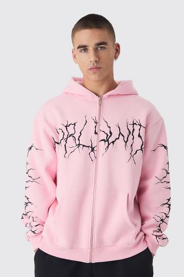 Oversized Graffiti Zip Through Hoodie pink