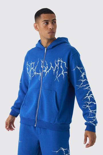 Oversized Graffiti Zip Through Hoodie cobalt