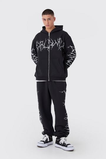 Oversized Graffiti Zip Through Hooded Tracksuit black