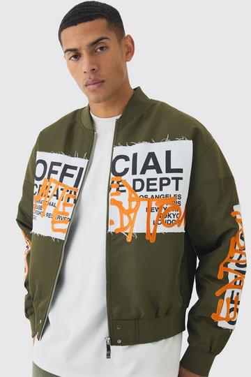 Boxy Official Graffiti High Shine Bomber Jacket green