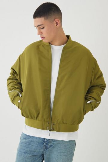 Oversized Boxy Zip Detail High Shine Bomber Jacket lime