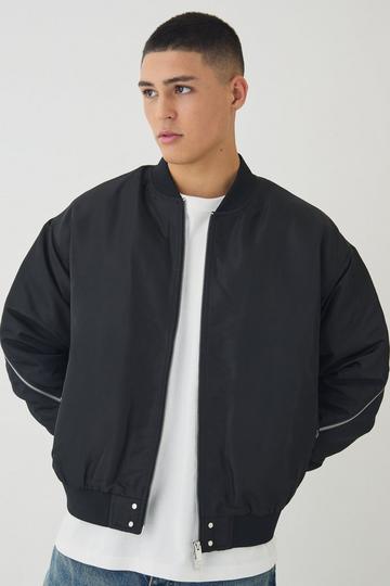 Oversized Boxy Zip Detail High Shine Bomber Jacket black