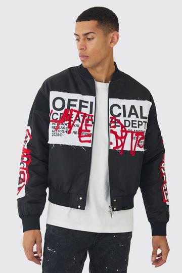 Boxy Official Graffiti High Shine Bomber Jacket black