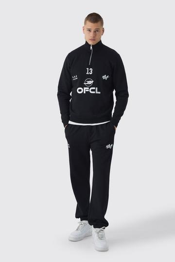 OfCL Geborduurd Regular Fit Trainingspak Met Hoge Kraag black