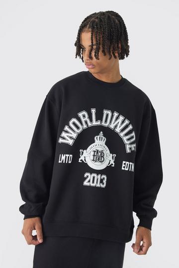 Black Oversized Worldwide Slogan Sweatshirt