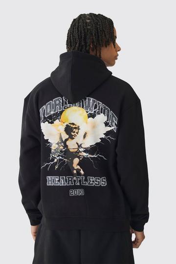 Oversized Gothic Scripture Print Hoodie black