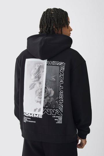 Black Oversized Zip Through Cherub Renaissance Print Hoodie