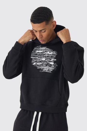 Black Oversized Boxy Script Print Hoodie