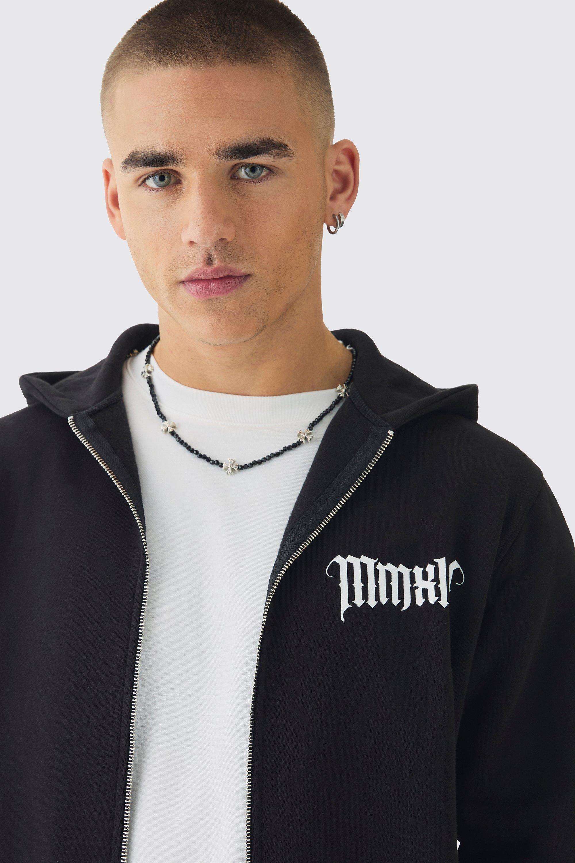 Regular Fit Zip Through Gothic Skull Print Hoodie | boohoo NL