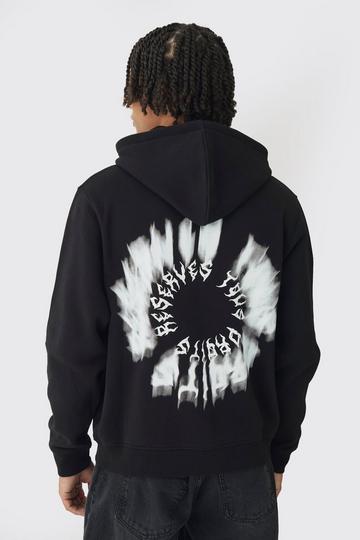 Zip Through Gothic Blur Spiral Print Hoodie black