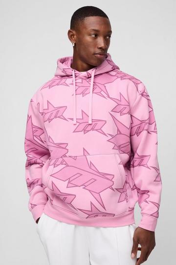 Oversized All Over Star Graphic Hoodie pink