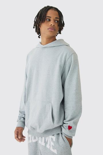 Regular Fit Heart Embroidered Hoodie grey marl