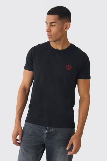 Regular Fit Broken Heart Embroidered T-shirt black