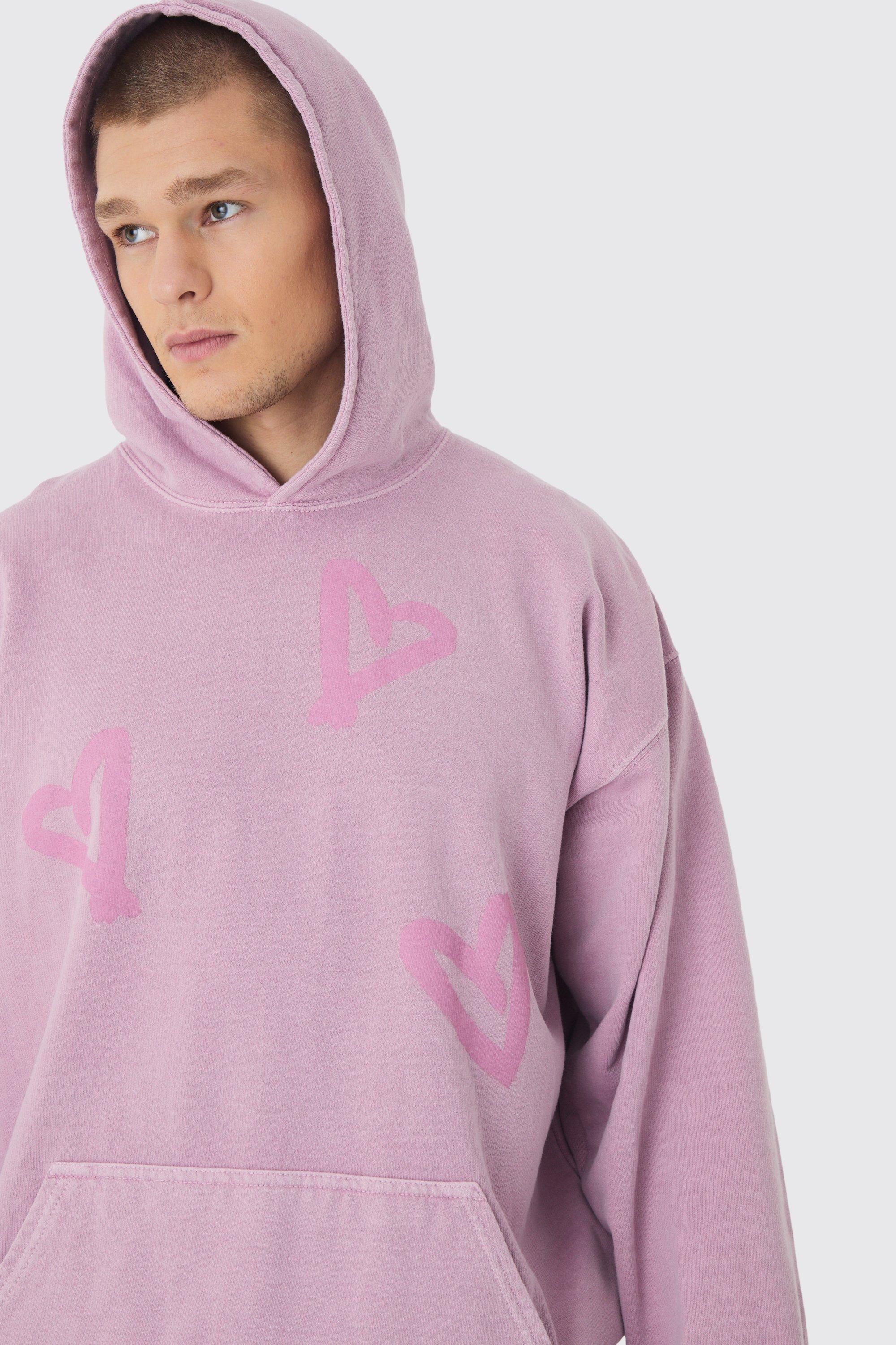 Oversized Washed Graffiti Heart Hoodie boohoo