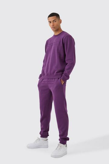 Purple Regular Homme Embossed Sweatshirt Tracksuit