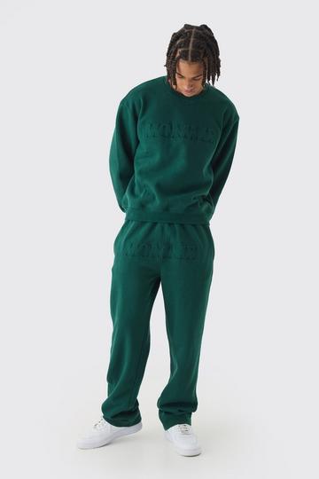 Oversized Boxy Homme Trainingspak Met Trui En Reliëf forest