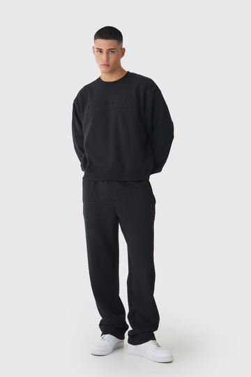 Black Oversized Boxy Homme Embossed Sweatshirt Tracksuit