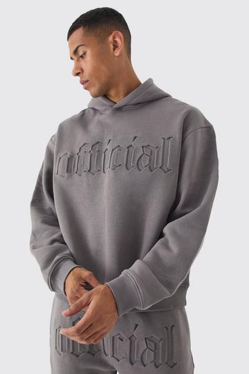 Charcoal Grey Oversized Boxy Official Embossed Hoodie