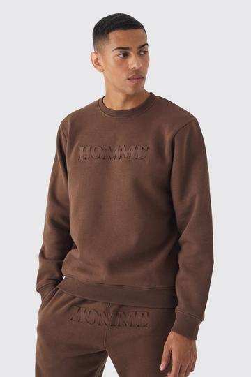 Chocolate Brown Regular Mix Homme Embossed Sweatshirt