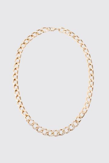 Gold Metallic Iced Chain Necklace