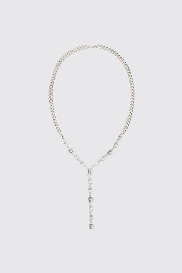 Gem Stone Metal Chain Necklace silver