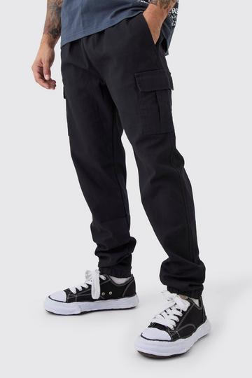 Slim Fit Elasticated Waist Woven Tab Cuffed Cargo Trousers black